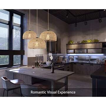 QIYIZM Rattan Pendant Light Fixture Wicker Chandelier for Kitchen Island,Farmhouse,Boho Woven Hanging Ceiling Lights Hand-Worked Bamboo Basket Lamp Shade Hanging Lamp for Living Room,Bedroom12.8 x 8IN