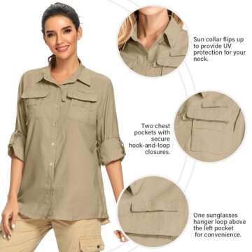Jessie Kidden Women's UPF 50+ UV Sun Protection Safari Shirt, Long Sleeve Outdoor Cool Quick Dry Fis...