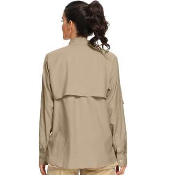 Jessie Kidden Women's UPF 50+ UV Sun Protection Safari Shirt, Long Sleeve Outdoor Cool Quick Dry Fishing Hiking Gardening Shirts (5055 Khaki S)