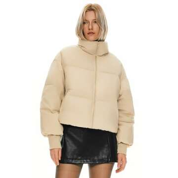 Orolay Women's Winter Oversized Cropped Puffer Jacket Zip Up Short Down Coat Stand Collar Baggy Overcoat Khaki X-Large