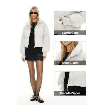 Orolay Women's Winter Oversized Cropped Puffer Jacket Zip Up Short Down Coat Stand Collar Baggy Overcoat Khaki X-Large