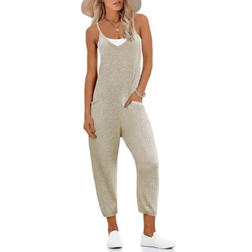 Ekouaer Women Jumpsuit V Neck Ribbed Jumpsuit Sleeveless Maternity Rompers for Women Casual Jumpsuit...