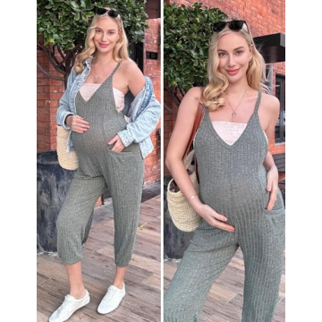 Ekouaer Women V Neck Ribbed Jumpsuit with Pockets