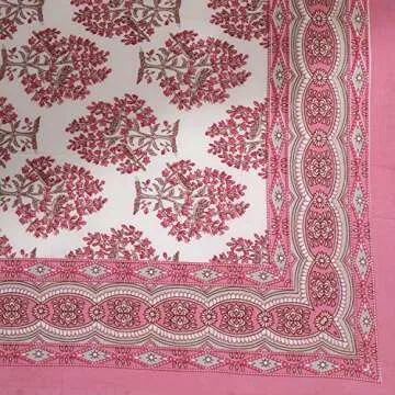 GURU JEE™ Handmade Table Cloth Printed Cotton Tablecover 60 Inch X 90 Inch 6 Seater Dining Table