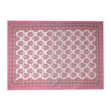 GURU JEE™ Handmade Table Cloth Printed Cotton Tablecover 60 Inch X 90 Inch 6 Seater Dining Table