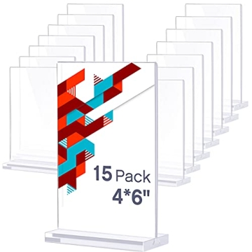 Yalikop 15 Pieces 4 x 6 Inch Acrylic Sign Holder Clear Slanted Sign Holder Table Menu Display Stand ...