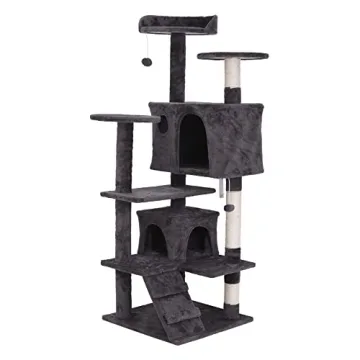ZENY 54 Inch Cat Tree, Indoor Cat Tower Condo, Multi-Level Cat House with Sisal-Covered Scratching Post + 2 Play House, Pet Cat Furniture, Grey