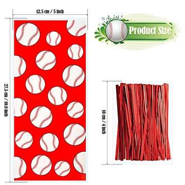 Outus 100 Pcs Baseball Cellophane Bags Baseball Goodie Bags Red Baseball Party Favor Bag Baseball Sn...