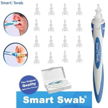 Smart Swab - Spiral Ear Cleanser - Earwax Remover Tool - 16 Replaceable Tips - Safe & Pain Free - Re...