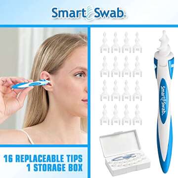 Smart Swab - Spiral Ear Cleanser - Earwax Remover Tool - 16 Replaceable Tips - Safe & Pain Free - Reusable Earwax Removal Kit - Soft & Gentle Ear Cleaning
