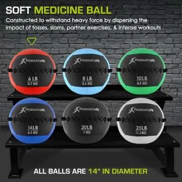 ProsourceFit Soft Medicine Balls, Wall Balls and Full Body Dynamic Exercises, Color-Coded Weights: 6, 10, 14, 20 lb.