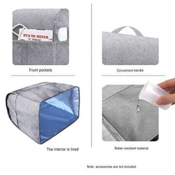Dust Cover with 4.5-5 Quart Mixers, Cloth Cover with Pockets for Mixers and Extra Accessories (Fits for 4.5-Quart and All 5-Quart, Grayish White)