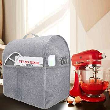 Dust Cover with 4.5-5 Quart Mixers, Cloth Cover with Pockets for Mixers and Extra Accessories (Fits for 4.5-Quart and All 5-Quart, Grayish White)
