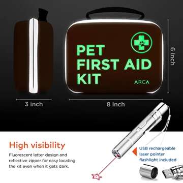 ARCA PET Cat & Dog First Aid Kit | Vet Approved |108-Piece Safety Essentials, Durable Case with Refl...