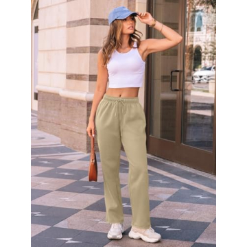 AUTOMET Women's Warm Fleece Lined Wide Leg Sweatpants