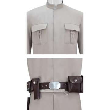Adult Luke Skywalker Costume Luke Uniform Tunic Suit Jedi Cosplay Halloween Outfits Grey Jacket Pants Belt (Light Grey, X-Large)
