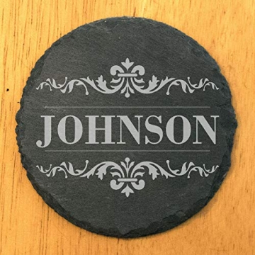 Personalized Monogram Coasters, Natural Slate Stone Coaster Set, Birthday, Wedding Or Anniversary Gi...