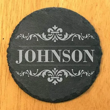 Personalized Monogram Coasters, Natural Slate Stone Coaster Set, Birthday, Wedding Or Anniversary Gi...