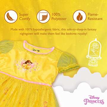 Disney Girls' Princess Fantasy Gown Nightgown, BELLE SHINES 3, 3T