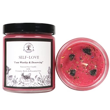 Self Love Affirmation Candle | 9 oz Natural Soy Wax | Pink Thulite Crystals, Herbs & Essential Oils ...