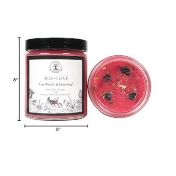 Self Love Candle with Pink Crystals | Natural 9 oz Wax