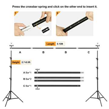 Backdrop Stand, Maxztill 8.5x10Ft Adjustable Photo Backdrop Stand Kit,Backdrop Stand for Parties,4 Crossbars,6 Background Clamps,4 Backdrop Clip Holder,2 Sandbags,1 Carry Bag for Wedding/Photoshoot