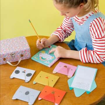 Petit Collage DIY Arts and Crafts Kit, Stationery Design – Craft Kit for Kids Includes 12 Animal N...