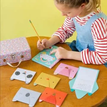 Petit Collage DIY Arts and Crafts Kit, Stationery Design – Craft Kit for Kids Includes 12 Animal N...