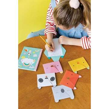 Petit Collage DIY Arts and Crafts Kit, Stationery Design – Craft Kit for Kids Includes 12 Animal Notecards, 1 Blank Journal, 2 Sticker Sheets, 4 Colored Double-Sided Pencils & Instructions