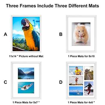 ITIMIDI 11x14 Picture Frames White 3 PCS, Display Photo 8x10, 5x7, 4x6 With Mat or 11x14 Without Mat, 11x14 Frame for Wall and Tabletop Display