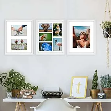 ITIMIDI 11x14 Picture Frames White 3 PCS, Display Photo 8x10, 5x7, 4x6 With Mat or 11x14 Without Mat, 11x14 Frame for Wall and Tabletop Display