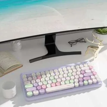 UBOTIE Portable Bluetooth Colorful Computer Keyboards, Wireless Mini Compact Retro Typewriter Flexible 84Keys Design Keyboard (Purple-Colorful)