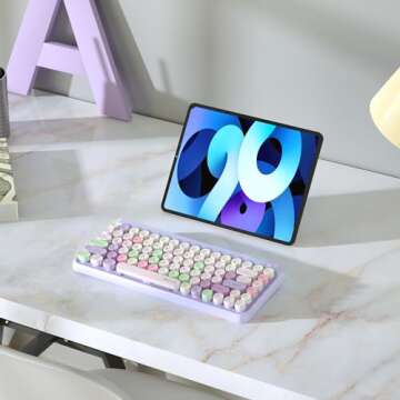 UBOTIE Portable Bluetooth Colorful Computer Keyboards, Wireless Mini Compact Retro Typewriter Flexible 84Keys Design Keyboard (Purple-Colorful)