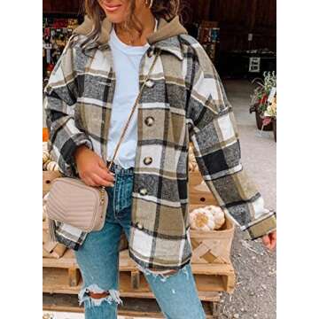 SHEWIN Women's Flannel Plaid Hooded Shirt Jacket, Casual, Stylish Tops for Every Occasion