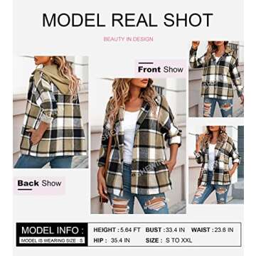SHEWIN Women's Plaid Hooded Flannel Shirt for Fall