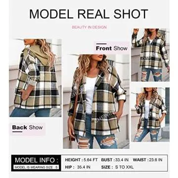 SHEWIN Women's Plaid Hooded Flannel Shirt for Fall