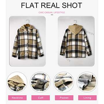 SHEWIN Women's Plaid Hooded Flannel Shirt for Fall