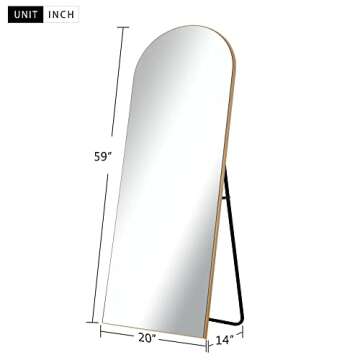 NeuType 59"x20" Arched Full Length Mirror, Large Arched Wall Mirror Floor Mirror with Stand, Full Body Dressing Mirrors Standing Hanging or Leaning Against Wall, Arched-Top Wood Thin Frame, Gold
