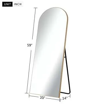 NeuType 59"x20" Arched Full Length Mirror, Large Arched Wall Mirror Floor Mirror with Stand, Full Body Dressing Mirrors Standing Hanging or Leaning Against Wall, Arched-Top Wood Thin Frame, Gold