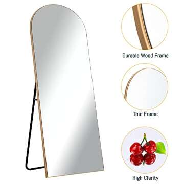 NeuType 59"x20" Arched Full Length Mirror, Large Arched Wall Mirror Floor Mirror with Stand, Full Body Dressing Mirrors Standing Hanging or Leaning Against Wall, Arched-Top Wood Thin Frame, Gold