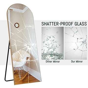 NeuType 59"x20" Arched Full Length Mirror, Large Arched Wall Mirror Floor Mirror with Stand, Full Body Dressing Mirrors Standing Hanging or Leaning Against Wall, Arched-Top Wood Thin Frame, Gold