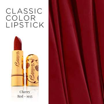 BESAME Cherry Red Lipstick 1935 Vintage Shade, Cool, Ripe Dark Red, Great for Medium to Deep Skin, W...