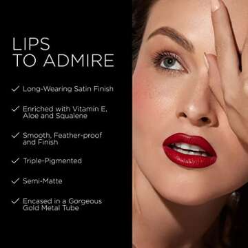 BESAME Cherry Red Lipstick 1935 Vintage Shade, Cool, Ripe Dark Red, Great for Medium to Deep Skin, With Moisturizing Vitamin E, Satin Finish, Long-Lasting Lip-Stick Color or Matte Lip Stain