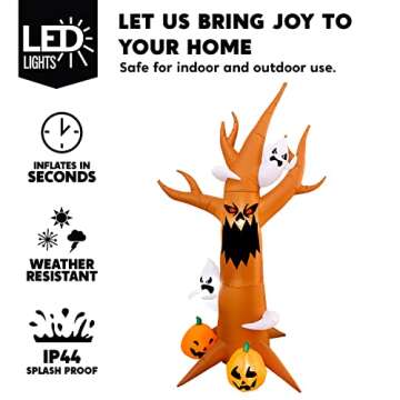 Joiedomi 8 ft Tall Halloween Inflatable Scary Tree with Ghosts, Pumpkins and Build-in LEDs, Blow Up Inflatables Dead Tree Monster for Halloween Party Indoor, Outdoor, Yard, Garden, Lawn Decoration