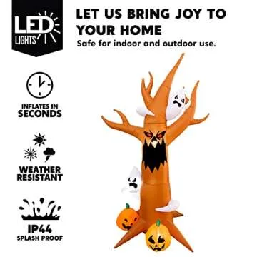 Joiedomi 8 ft Tall Halloween Inflatable Scary Tree with Ghosts, Pumpkins and Build-in LEDs, Blow Up Inflatables Dead Tree Monster for Halloween Party Indoor, Outdoor, Yard, Garden, Lawn Decoration
