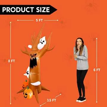 Joiedomi 8 ft Tall Halloween Inflatable Scary Tree with Ghosts, Pumpkins and Build-in LEDs, Blow Up Inflatables Dead Tree Monster for Halloween Party Indoor, Outdoor, Yard, Garden, Lawn Decoration