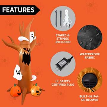 Joiedomi 8 ft Tall Halloween Inflatable Scary Tree with Ghosts, Pumpkins and Build-in LEDs, Blow Up Inflatables Dead Tree Monster for Halloween Party Indoor, Outdoor, Yard, Garden, Lawn Decoration