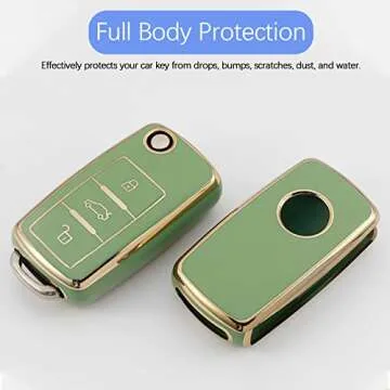 Lyonuczs for Volkswagen Key Fob Cover Soft TPU with Keychain 360 Degree Protector Key Fob Case Holder for VW Jetta Golf Polo MK8 Passat Tiguan Beetle Smart Key Accessories (Green)