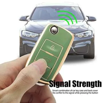 Lyonuczs for Volkswagen Key Fob Cover Soft TPU with Keychain 360 Degree Protector Key Fob Case Holder for VW Jetta Golf Polo MK8 Passat Tiguan Beetle Smart Key Accessories (Green)