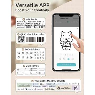 Makeid Q1 Label Maker Machine with Tape HD(300dpi), ONE-Click Time Printing Bluetooth Label Makers for Home Office, Compatible with iOS & Android - Clear Prints, Multiple Templates Font, Retro Design